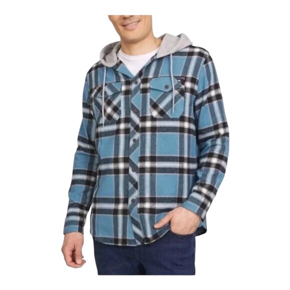Quiksilver Men's Hooded Flannel Plaid Blue Size M - Picture 1 of 7
